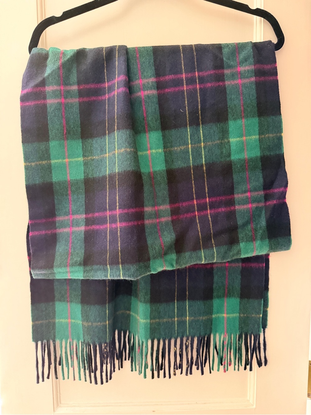 Green & Navy Plaid Fringe Scarf